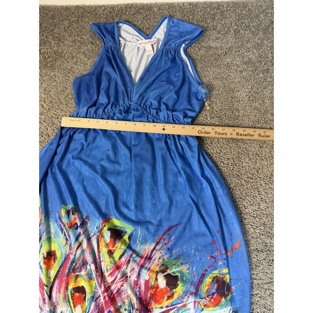 Leoma Lovegrove Dress Womens M Blue Maxi Sundress Tank VNeck Ruched Animal Print - Picture 9 of 13